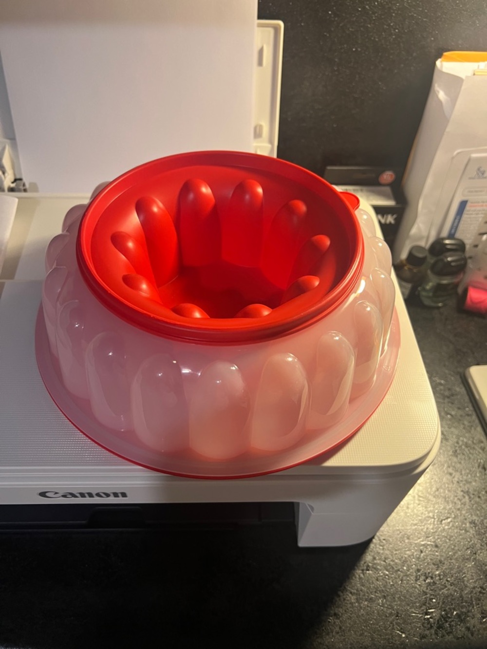 Tupperware Red and Frosted Bundt Cake Mold
